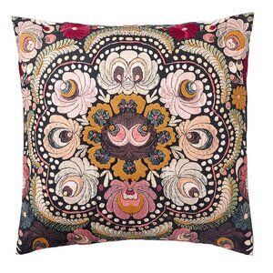 Pair of Helena Euro Sham by Pottery Barn Black Multi Embroidery Print